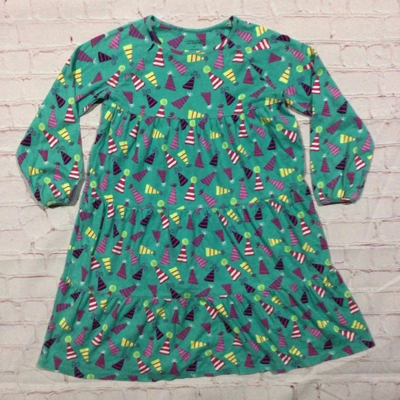 Green Cotton by Garnet Hill Kids Party Hat Print Cotton Dress - Size 10 - Picture 1 of 6